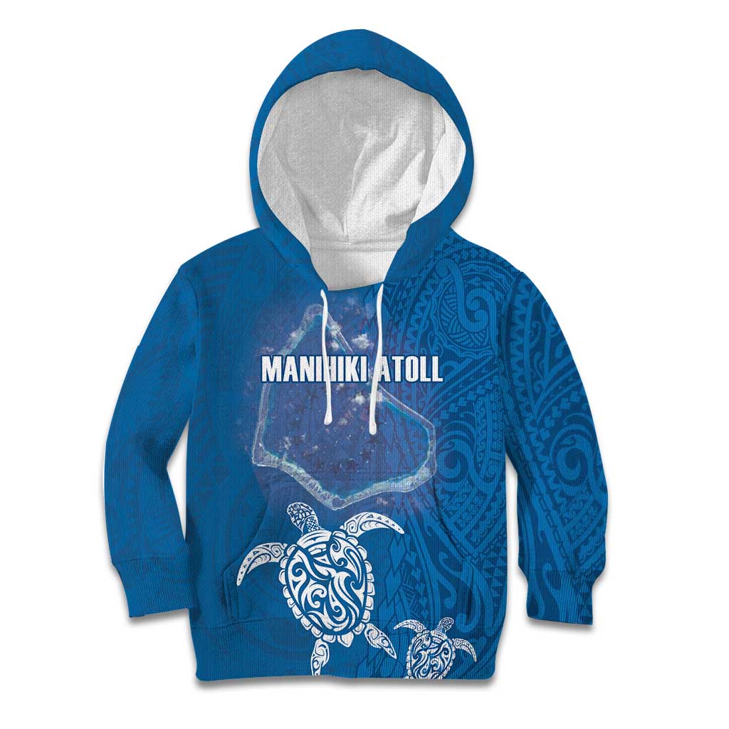 Cook Islands Manihiki Atoll Kid Hoodie Maori Turtle and Polynesian Pattern LT03 Hoodie Blue - Polynesian Pride