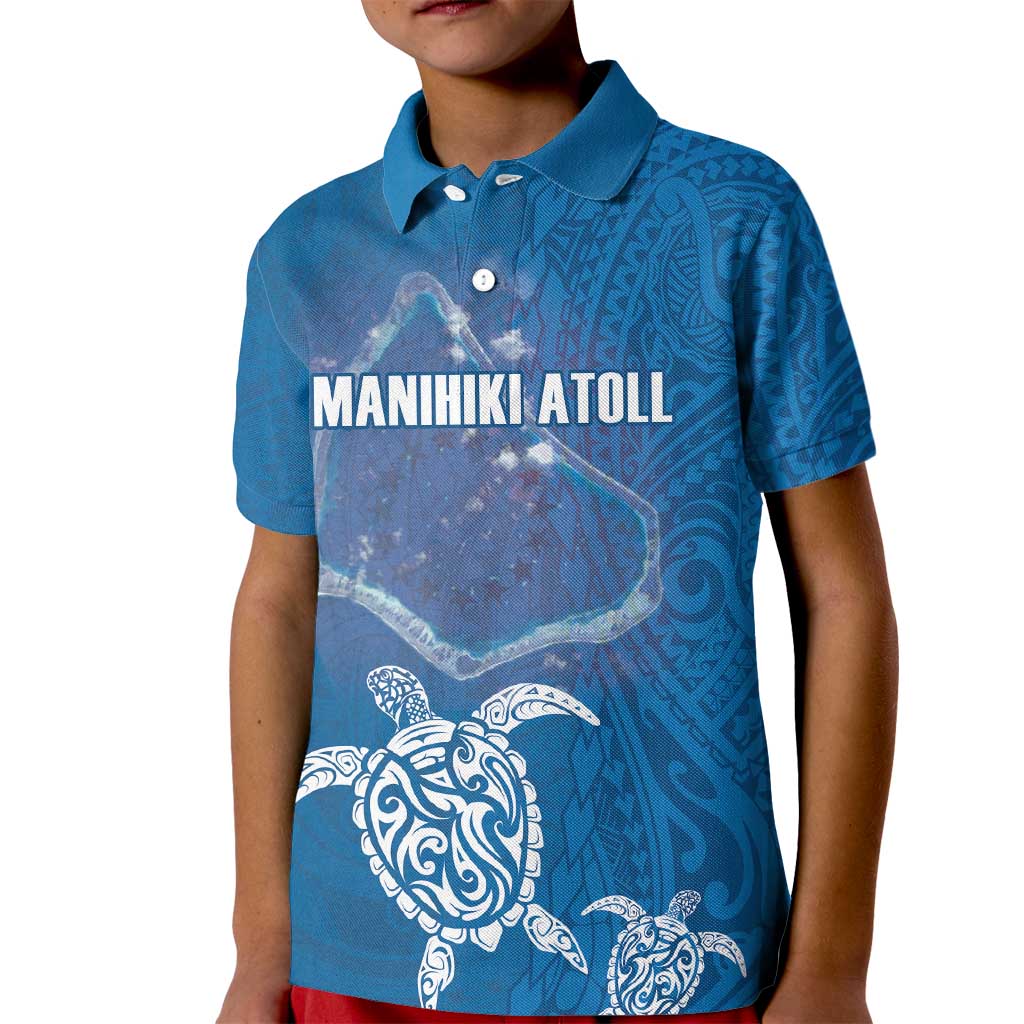 Cook Islands Manihiki Atoll Kid Polo Shirt Maori Turtle and Polynesian Pattern LT03 Kid Blue - Polynesian Pride