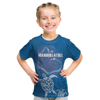 Cook Islands Manihiki Atoll Kid T Shirt Maori Turtle and Polynesian Pattern LT03 Blue - Polynesian Pride