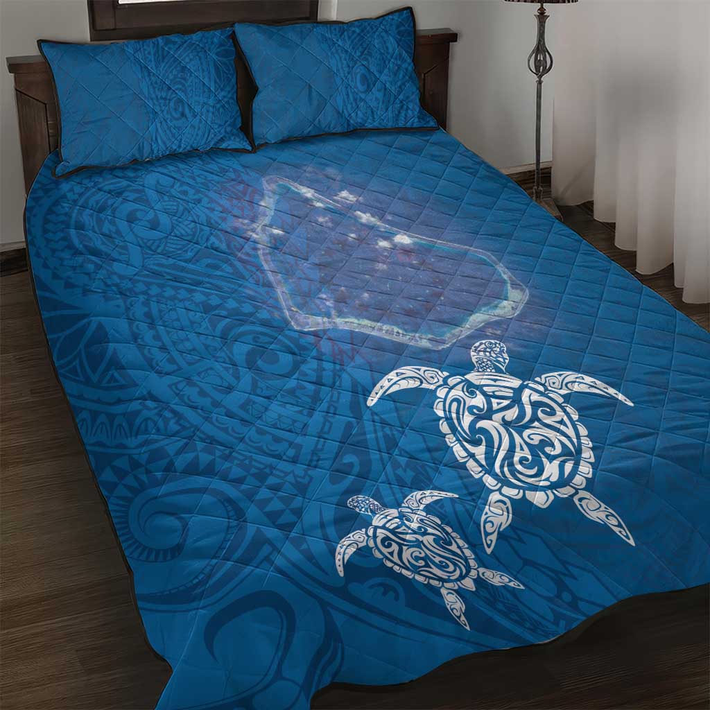 Cook Islands Manihiki Atoll Quilt Bed Set Maori Turtle and Polynesian Pattern LT03 Blue - Polynesian Pride