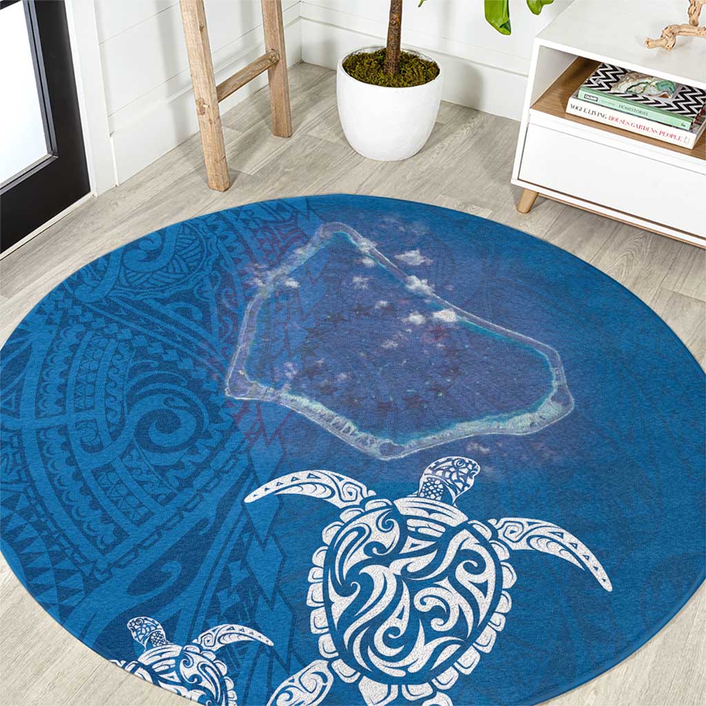 Cook Islands Manihiki Atoll Round Carpet Maori Turtle and Polynesian Pattern LT03 Blue - Polynesian Pride