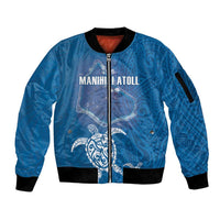 Cook Islands Manihiki Atoll Sleeve Zip Bomber Jacket Maori Turtle and Polynesian Pattern LT03 Unisex Blue - Polynesian Pride