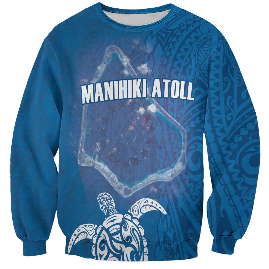 Cook Islands Manihiki Atoll Sweatshirt Maori Turtle and Polynesian Pattern LT03 Unisex Blue - Polynesian Pride