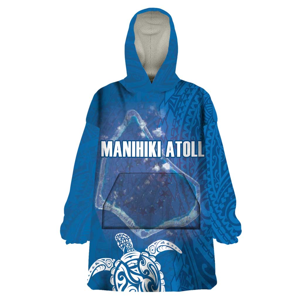 Cook Islands Manihiki Atoll Wearable Blanket Hoodie Maori Turtle and Polynesian Pattern LT03 One Size Blue - Polynesian Pride