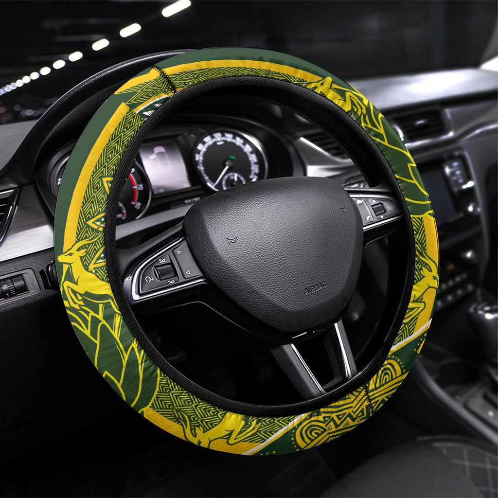 Rugby New Zealand and South Africa Steering Wheel Cover Greatest Rivalry Silver Fern and Antelope LT03 Universal Fit Multicolor - Polynesian Pride