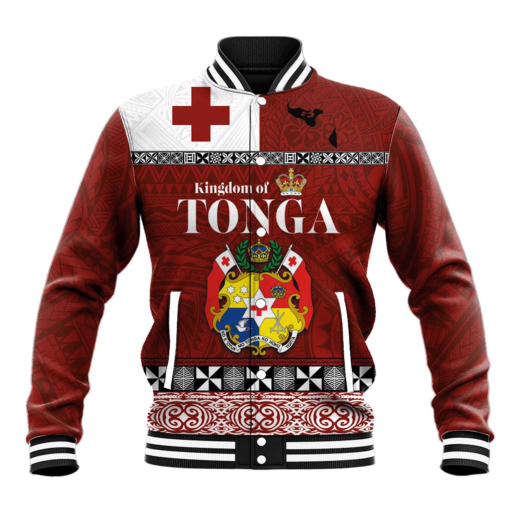 Tongan Culture Baseball Jacket Ngatu Art Tattoo and Emblem of Tonga LT03 Unisex Red - Polynesian Pride