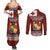 Tongan Culture Couples Matching Summer Maxi Dress and Long Sleeve Button Shirt Ngatu Art Tattoo and Emblem of Tonga