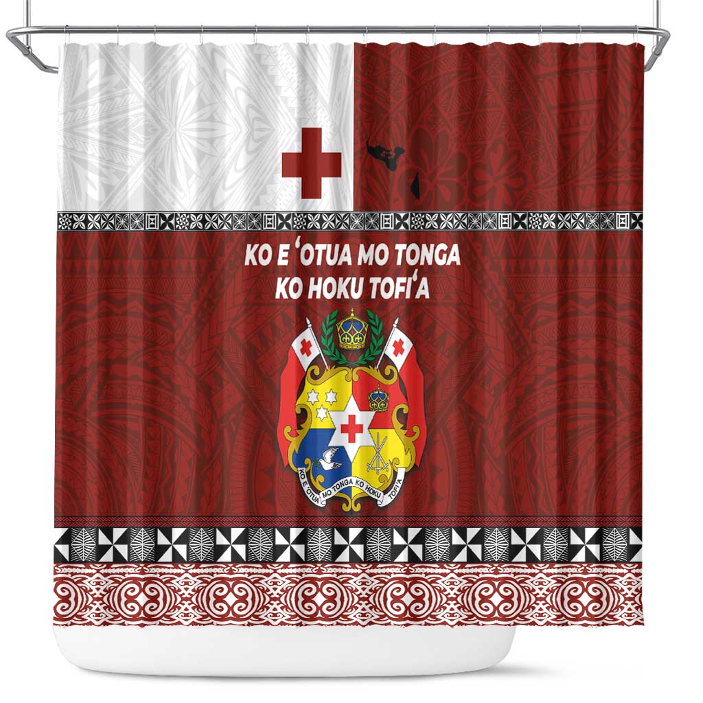 Tongan Culture Shower Curtain Ngatu Art Tattoo and Emblem of Tonga LT03 Red - Polynesian Pride