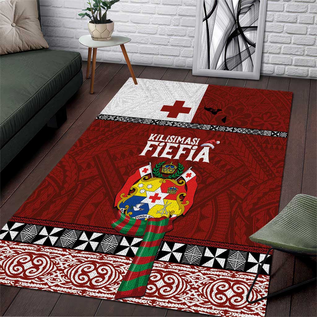 Tongan Christmas Area Rug Kilisimasi Fiefia with Ngatu Art Tattoo LT03 Red - Polynesian Pride