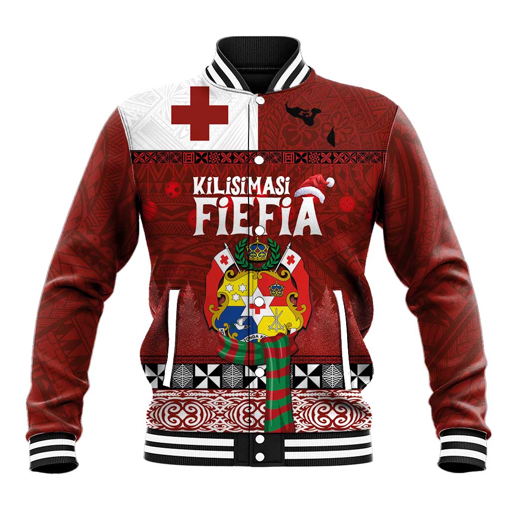 Tongan Christmas Baseball Jacket Kilisimasi Fiefia with Ngatu Art Tattoo LT03 Unisex Red - Polynesian Pride