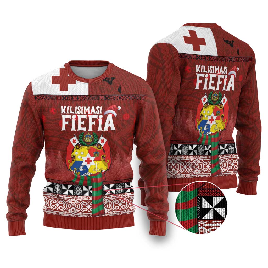 Tongan Christmas Ugly Christmas Sweater Kilisimasi Fiefia with Ngatu Art Tattoo LT03 Red - Polynesian Pride