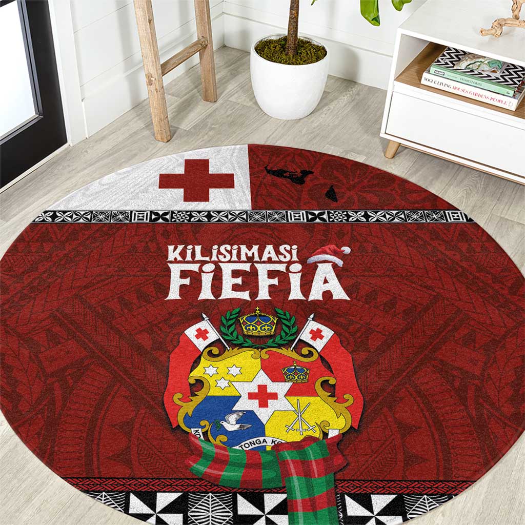 Tongan Christmas Round Carpet Kilisimasi Fiefia with Ngatu Art Tattoo LT03 Red - Polynesian Pride
