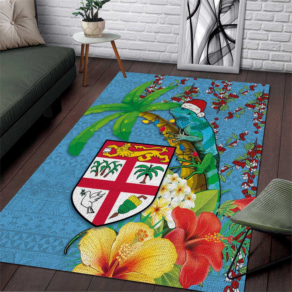 Fijians Iguana Tagimoucia Christmas Area Rug Christmas Palm Tree and Hibiscus LT03 Blue - Polynesian Pride