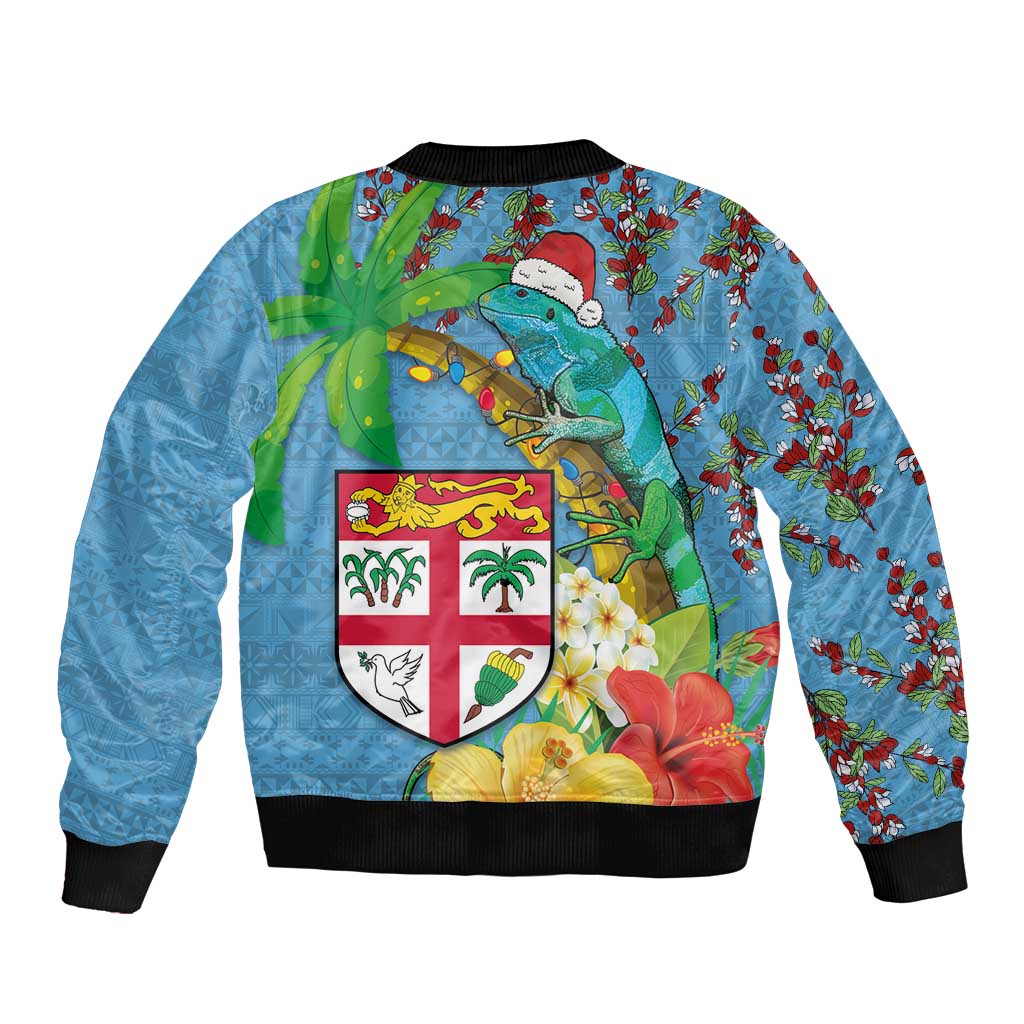 Fijians Iguana Tagimoucia Christmas Bomber Jacket Christmas Palm Tree and Hibiscus LT03 - Polynesian Pride