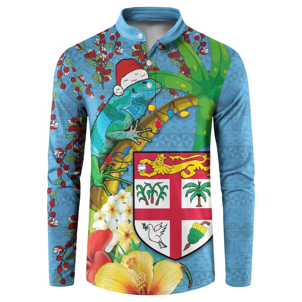 Fijians Iguana Tagimoucia Christmas Button Sweatshirt Christmas Palm Tree and Hibiscus LT03 Blue - Polynesian Pride
