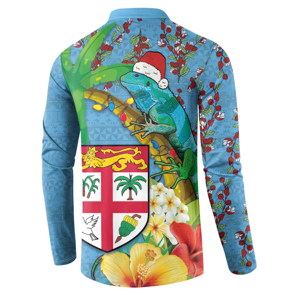 Fijians Iguana Tagimoucia Christmas Button Sweatshirt Christmas Palm Tree and Hibiscus LT03 - Polynesian Pride