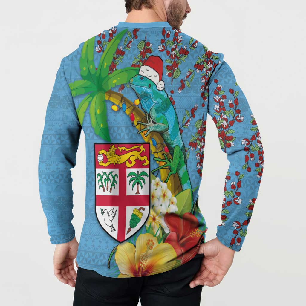 Fijians Iguana Tagimoucia Christmas Button Sweatshirt Christmas Palm Tree and Hibiscus LT03 - Polynesian Pride