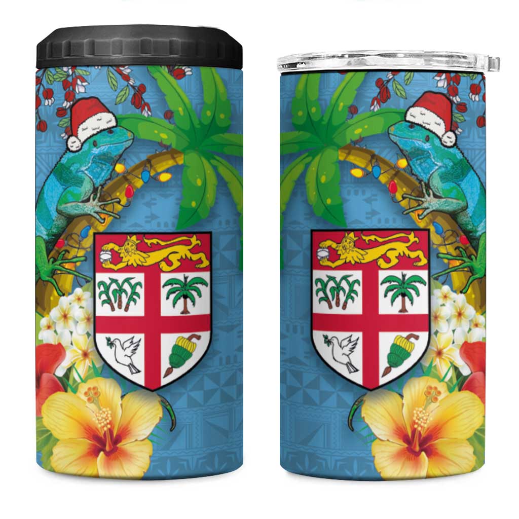 Fijians Iguana Tagimoucia Christmas 4 in 1 Can Cooler Tumbler Christmas Palm Tree and Hibiscus