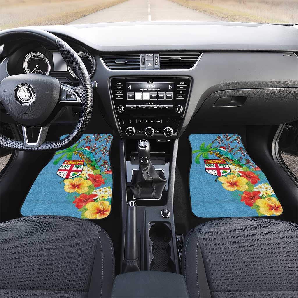 Fijians Iguana Tagimoucia Christmas Car Mats Christmas Palm Tree and Hibiscus LT03 Set 2pcs - Front Blue - Polynesian Pride