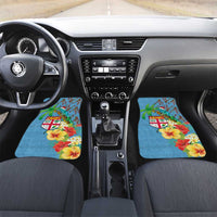 Fijians Iguana Tagimoucia Christmas Car Mats Christmas Palm Tree and Hibiscus LT03 Set 2pcs - Front Blue - Polynesian Pride