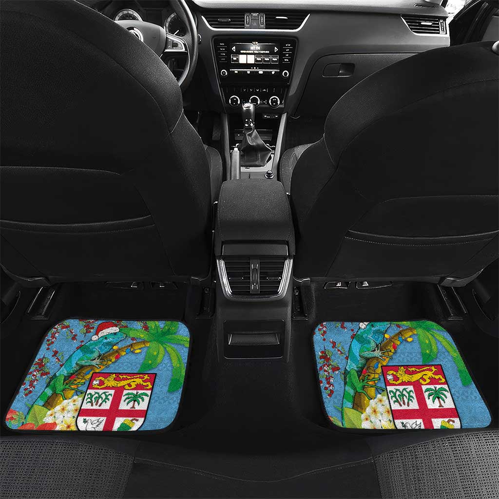 Fijians Iguana Tagimoucia Christmas Car Mats Christmas Palm Tree and Hibiscus LT03 Set 2pcs - Back Blue - Polynesian Pride