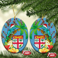 Fijians Iguana Tagimoucia Christmas Ceramic Ornament Christmas Palm Tree and Hibiscus LT03 Oval Blue - Polynesian Pride