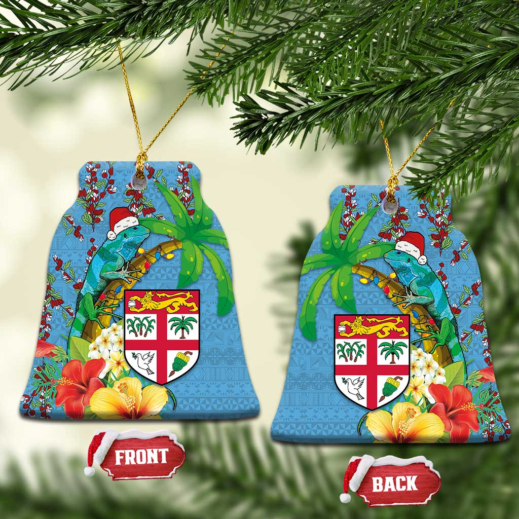 Fijians Iguana Tagimoucia Christmas Ceramic Ornament Christmas Palm Tree and Hibiscus LT03 Bell Flake Blue - Polynesian Pride