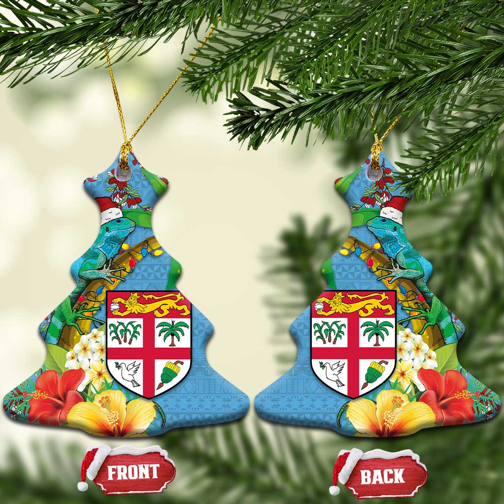Fijians Iguana Tagimoucia Christmas Ceramic Ornament Christmas Palm Tree and Hibiscus LT03 Christmas Tree Blue - Polynesian Pride