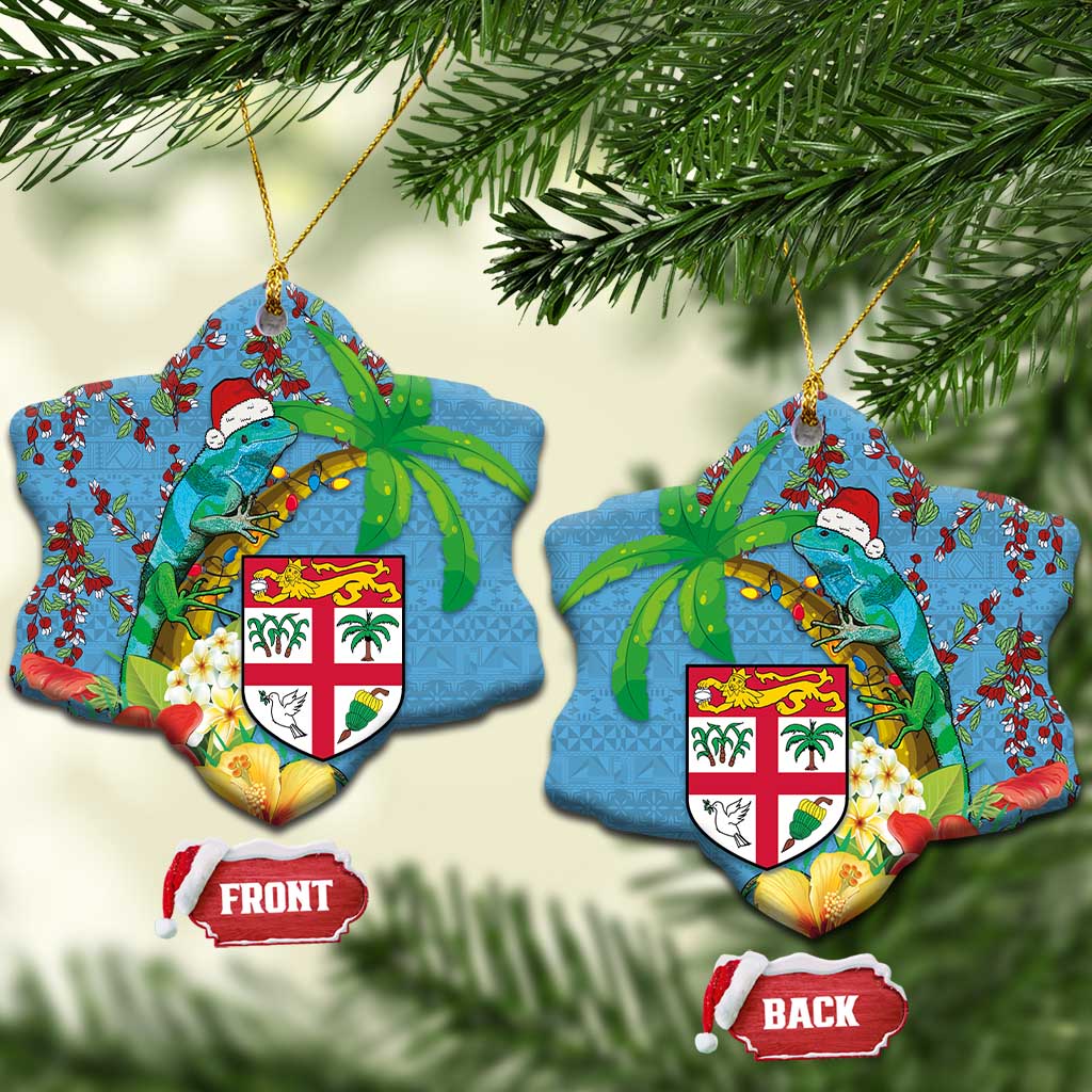 Fijians Iguana Tagimoucia Christmas Ceramic Ornament Christmas Palm Tree and Hibiscus LT03 Snow Flake Blue - Polynesian Pride