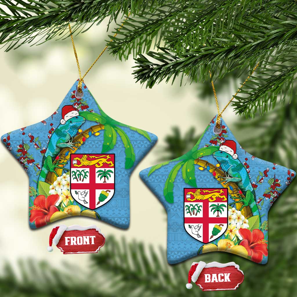 Fijians Iguana Tagimoucia Christmas Ceramic Ornament Christmas Palm Tree and Hibiscus LT03 Star Blue - Polynesian Pride