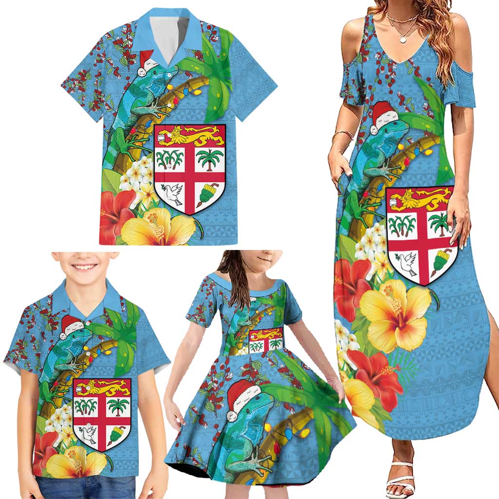 Fijians Iguana Tagimoucia Christmas Family Matching Summer Maxi Dress and Hawaiian Shirt Christmas Palm Tree and Hibiscus