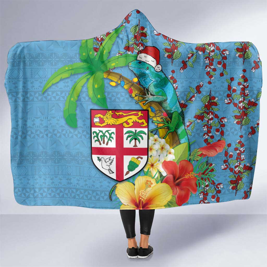 Fijians Iguana Tagimoucia Christmas Hooded Blanket Christmas Palm Tree and Hibiscus