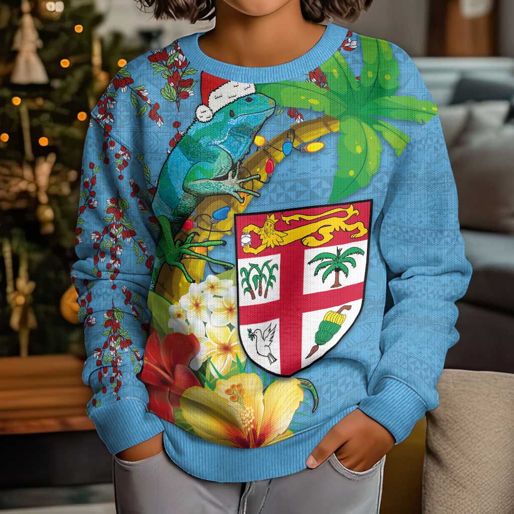 Fijians Iguana Tagimoucia Christmas Kid Ugly Christmas Sweater Christmas Palm Tree and Hibiscus LT03 - Polynesian Pride