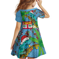 Fijians Iguana Tagimoucia Christmas Kid Short Sleeve Dress Christmas Palm Tree and Hibiscus LT03 - Polynesian Pride