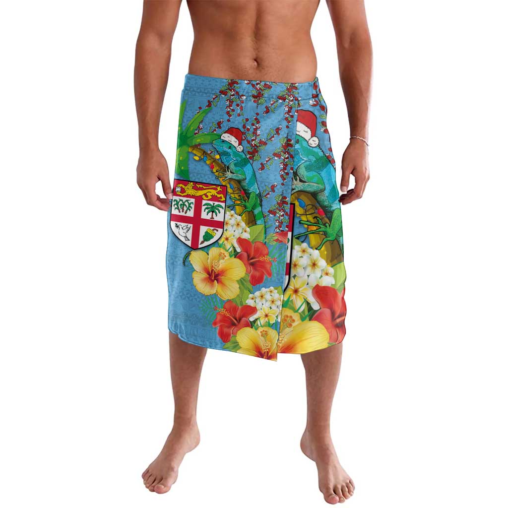 Fijians Iguana Tagimoucia Christmas Lavalava Christmas Palm Tree and Hibiscus LT03 Blue - Polynesian Pride