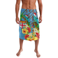 Fijians Iguana Tagimoucia Christmas Lavalava Christmas Palm Tree and Hibiscus LT03 Blue - Polynesian Pride