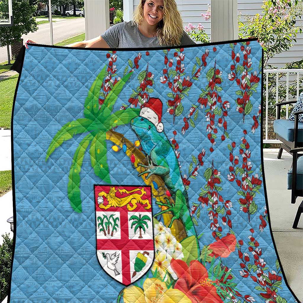 Fijians Iguana Tagimoucia Christmas Quilt Christmas Palm Tree and Hibiscus LT03 Blue - Polynesian Pride