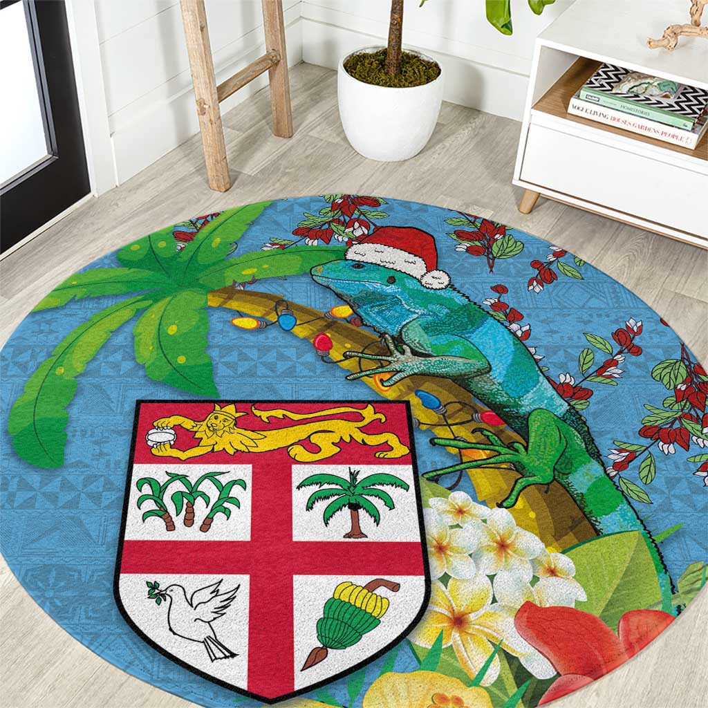 Fijians Iguana Tagimoucia Christmas Round Carpet Christmas Palm Tree and Hibiscus LT03 Blue - Polynesian Pride
