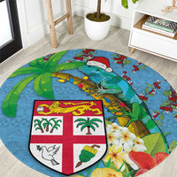 Fijians Iguana Tagimoucia Christmas Round Carpet Christmas Palm Tree and Hibiscus LT03 Blue - Polynesian Pride
