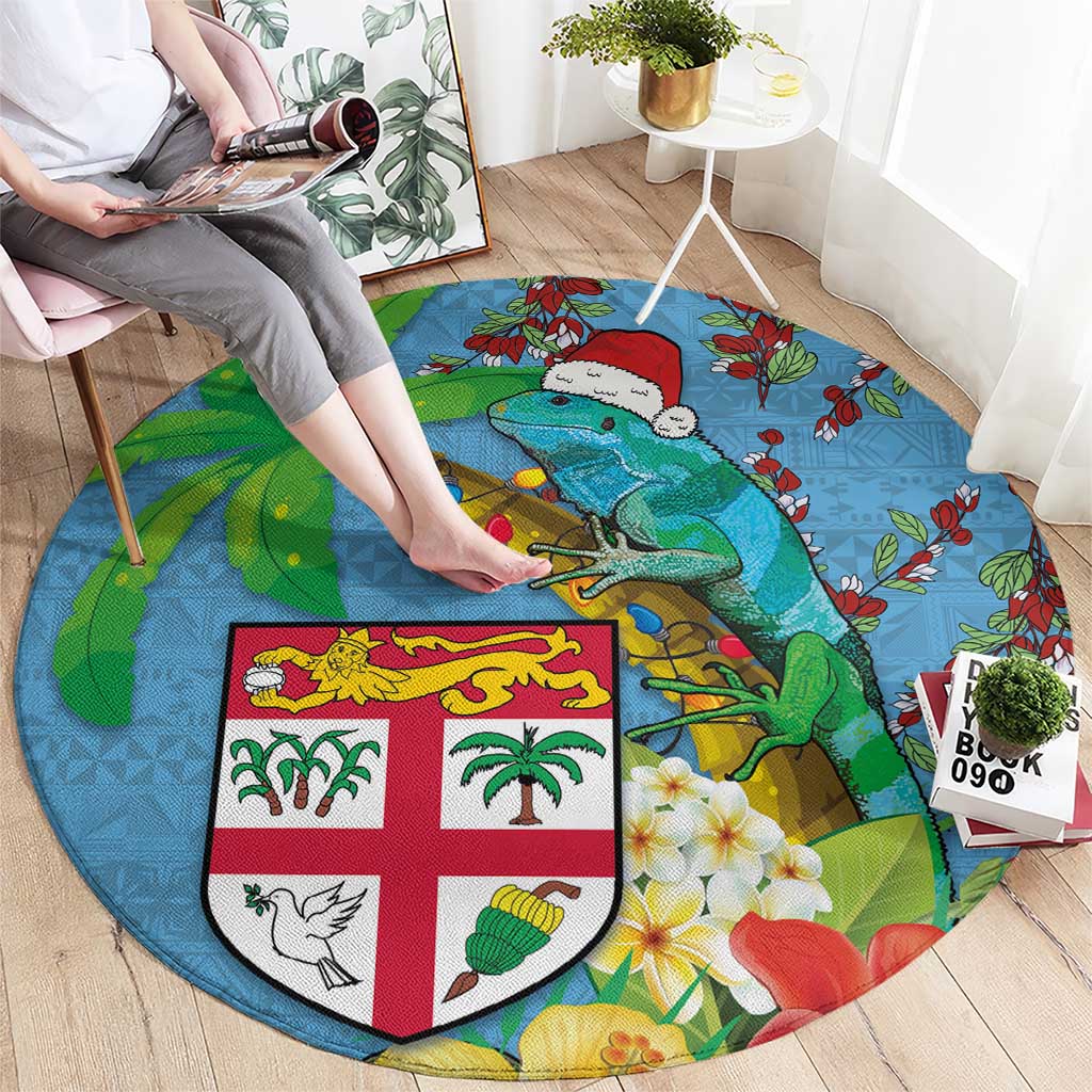 Fijians Iguana Tagimoucia Christmas Round Carpet Christmas Palm Tree and Hibiscus LT03 - Polynesian Pride