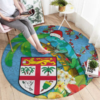 Fijians Iguana Tagimoucia Christmas Round Carpet Christmas Palm Tree and Hibiscus LT03 - Polynesian Pride
