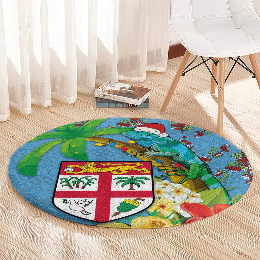 Fijians Iguana Tagimoucia Christmas Round Carpet Christmas Palm Tree and Hibiscus LT03 - Polynesian Pride