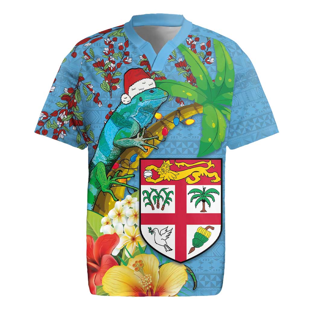 Fijians Iguana Tagimoucia Christmas Rugby Jersey Christmas Palm Tree and Hibiscus