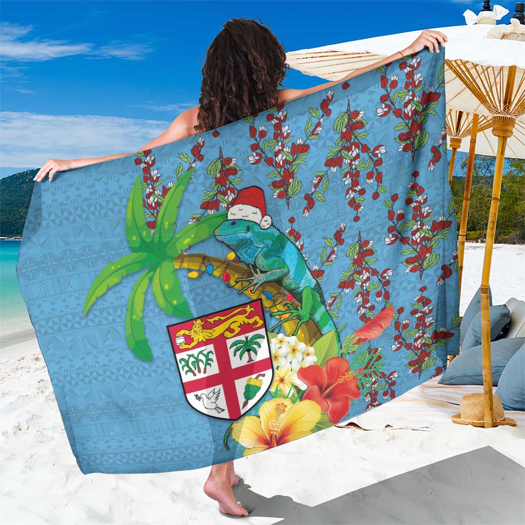 Fijians Iguana Tagimoucia Christmas Sarong Christmas Palm Tree and Hibiscus LT03 One Size 44 x 66 inches Blue - Polynesian Pride