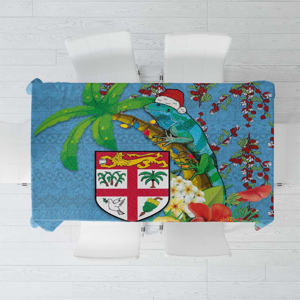 Fijians Iguana Tagimoucia Christmas Tablecloth Christmas Palm Tree and Hibiscus LT03 Blue - Polynesian Pride