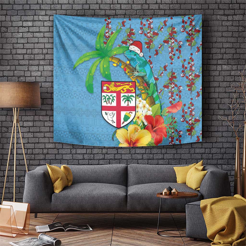 Fijians Iguana Tagimoucia Christmas Tapestry Christmas Palm Tree and Hibiscus