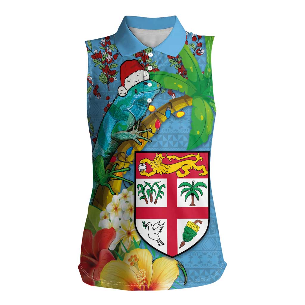 Fijians Iguana Tagimoucia Christmas Women Sleeveless Polo Shirt Christmas Palm Tree and Hibiscus