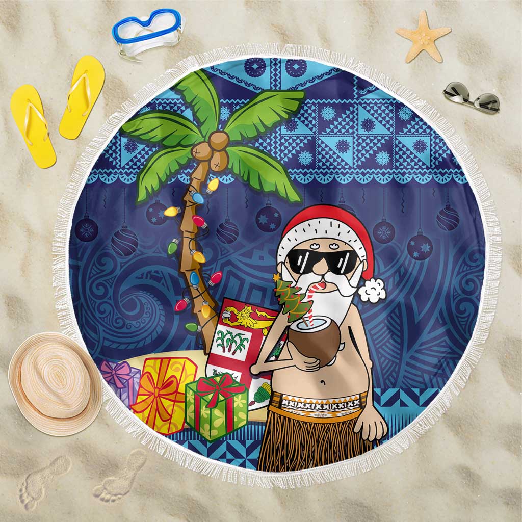 The Funny Santa Wears Sulu Christmas Beach Blanket Fijian Christmas Palm Tree With Masi Art Tattoo