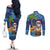 The Funny Santa Wears Sulu Christmas Couples Matching Off The Shoulder Long Sleeve Dress and Long Sleeve Button Shirt Fijian Christmas Palm Tree With Masi Art Tattoo