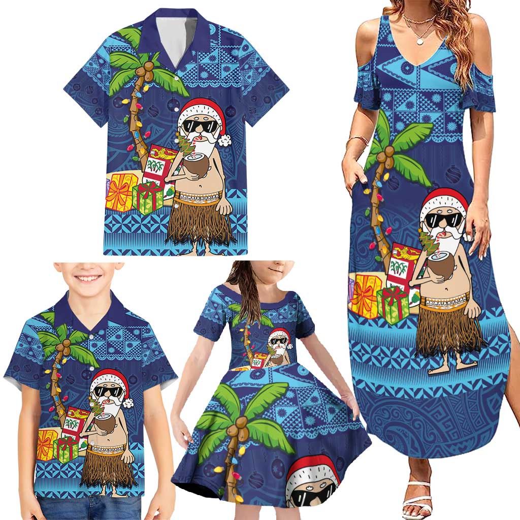 The Funny Santa Wears Sulu Christmas Family Matching Summer Maxi Dress and Hawaiian Shirt Fijian Christmas Palm Tree With Masi Art Tattoo